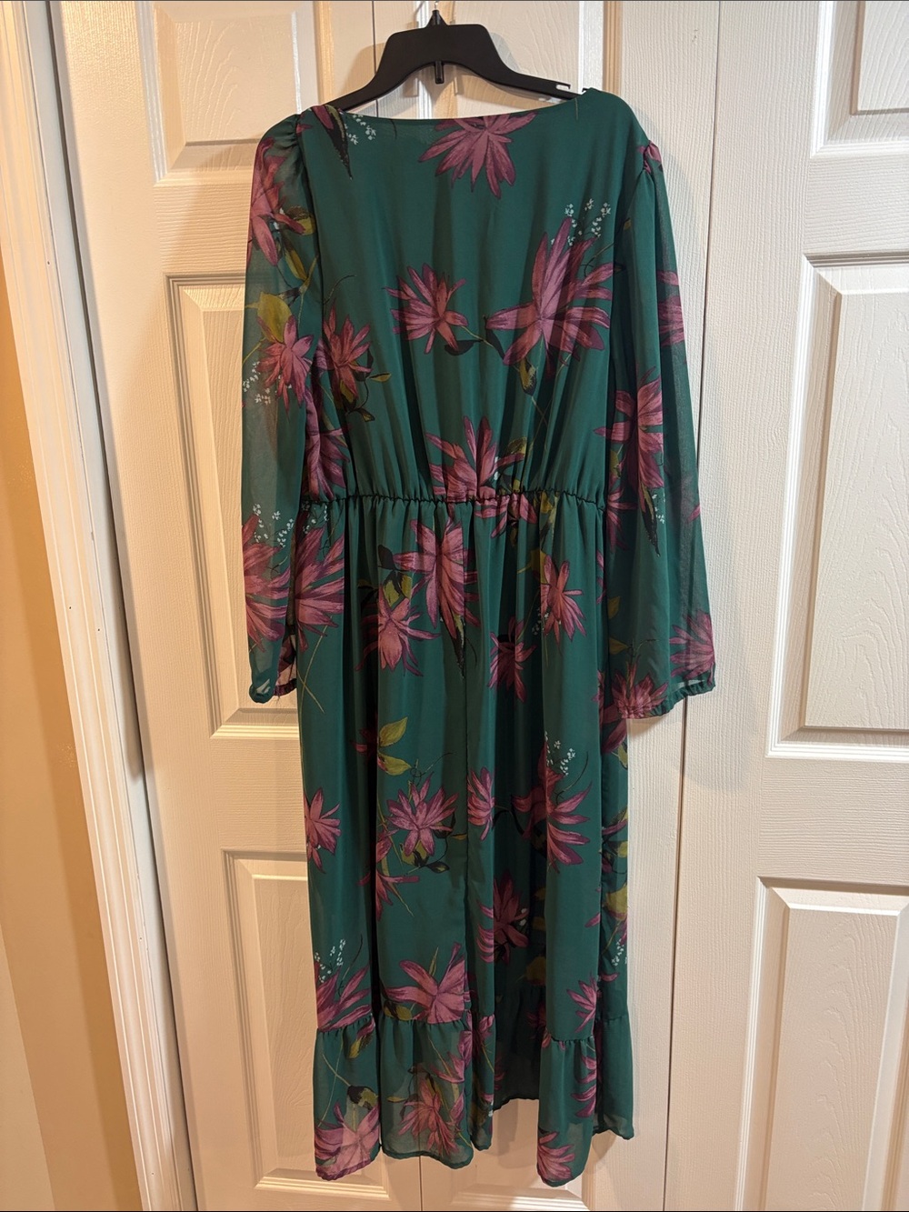 Ava & Viv Green Floral Faux-Wrap Midi Dress Cottagecore Boho Romantic - Picture 6 of 7